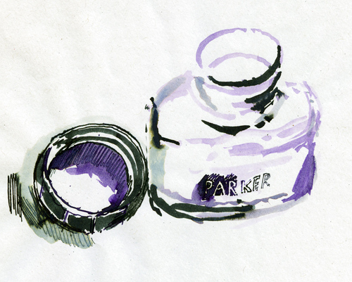 drawing of quink ink pot