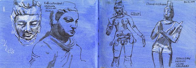 drawing of Indian sculpture in the Ashmolean
