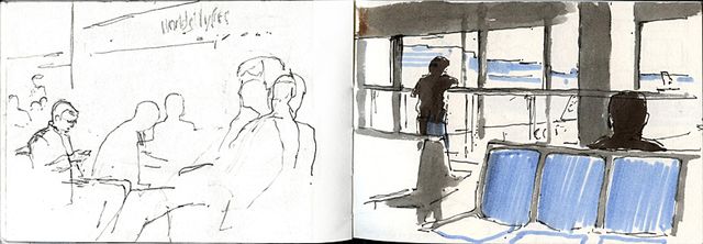 pen and wash of airport - waiting