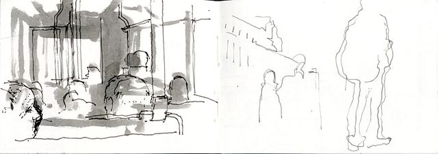 Bus interior drawing and street figures